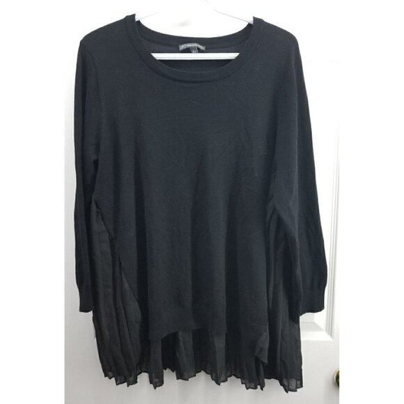 Adrianna Papell Tops - Adrianna Papell Black Sweater Sheer Pleated Back Size L